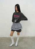 CHECKED FRILL MINI SKIRT (GREY)